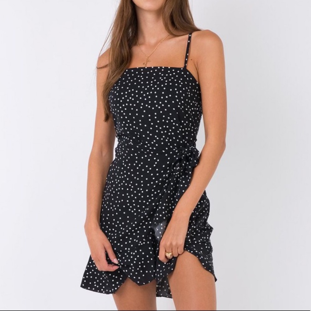 *NEW* Princess Polly Black Polka Dot Wrap Dress